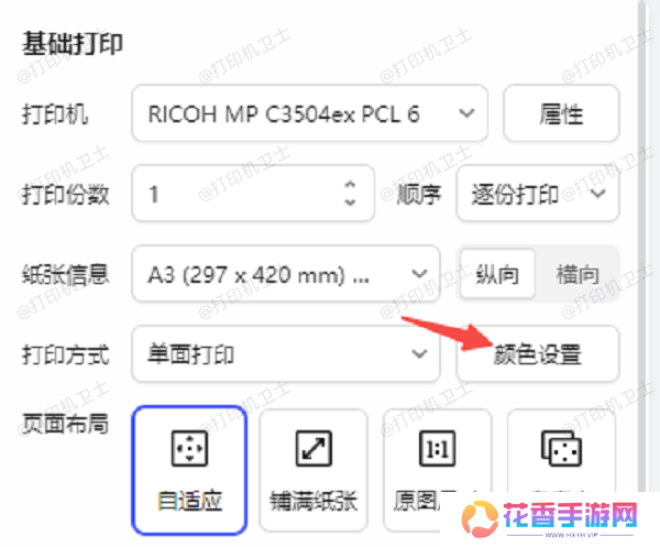 在应用程序中设置黑白打印